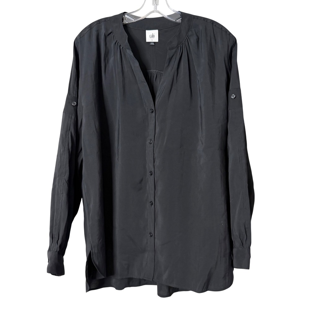Cabi Lyric Button Front Blouse Womens Large Black Long Sleeve Modal Blend 6624